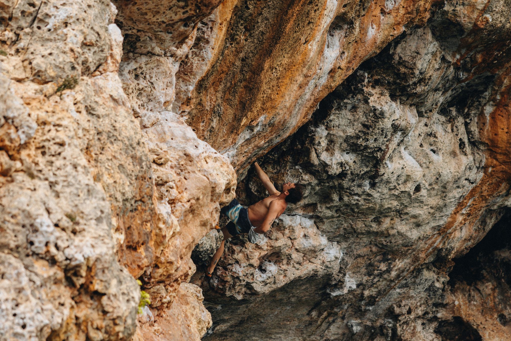 Climber on overhanging limestone 7