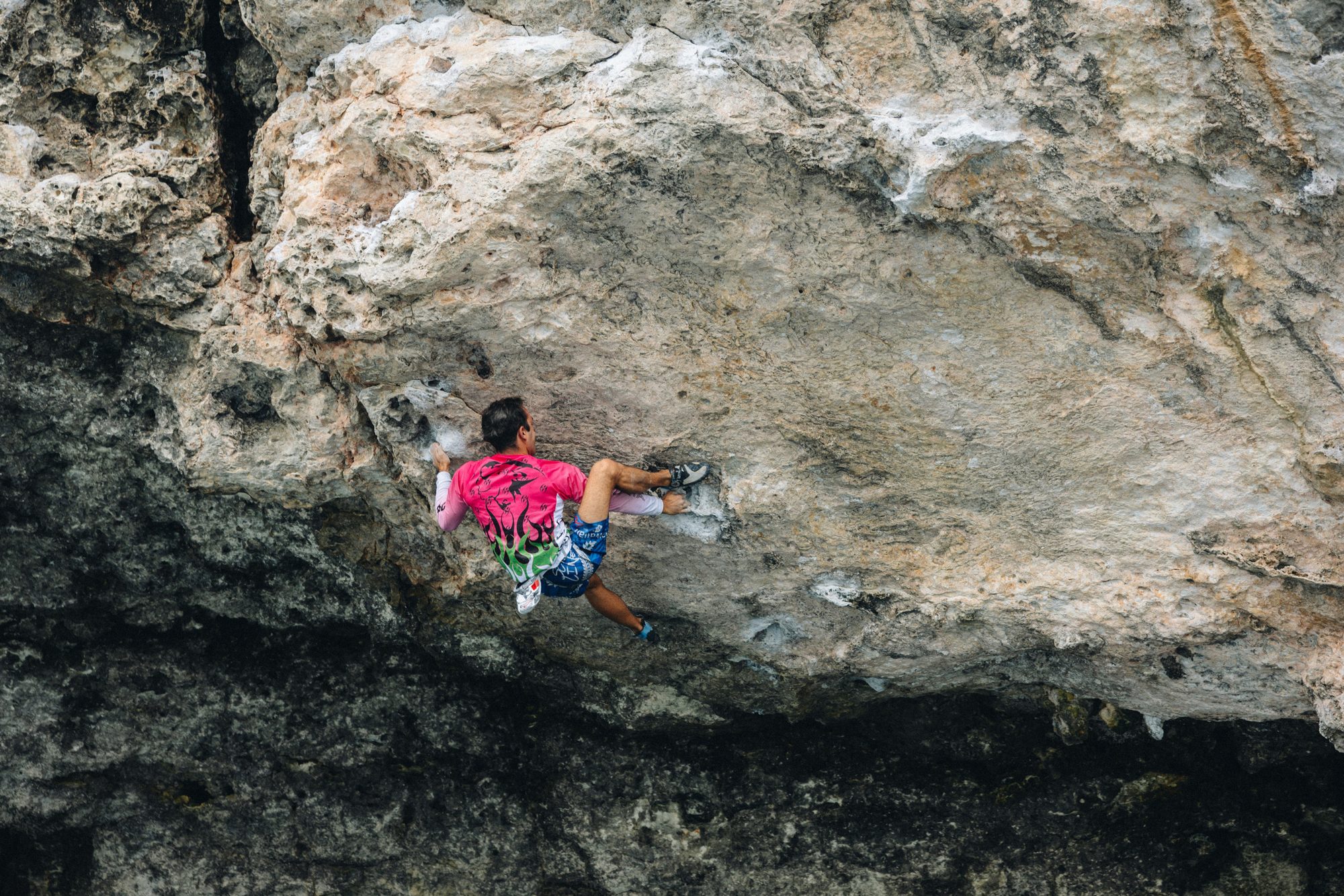 Climber on overhanging limestone 3